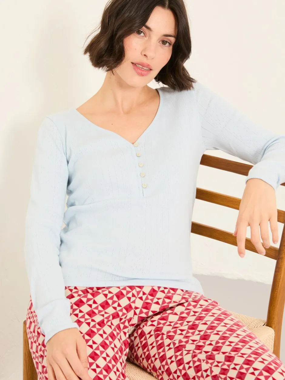 Pyjama's|Loungewear*Fat Face - FatFace Pointelle Henley Top Lichtblauw