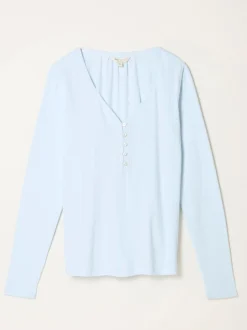 Pyjama's|Loungewear*Fat Face - FatFace Pointelle Henley Top Lichtblauw