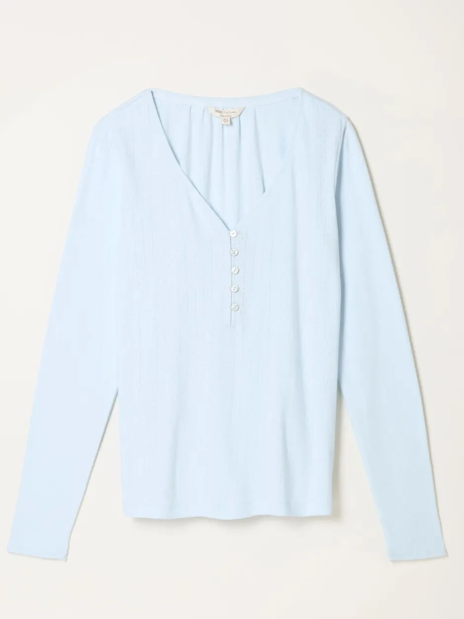 Pyjama's|Loungewear*Fat Face - FatFace Pointelle Henley Top Lichtblauw