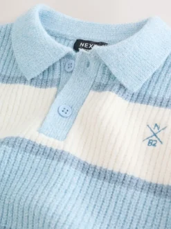 Truien En Breisels|Next - Gebreid gestreept rugbypoloshirt (3mnd-7jr) Lichtblauw