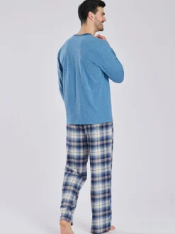 Pyjama's|Loungewear|Loungeable - Pyjama's Set van jersey top en geborstelde Ruit Broeken Lichtblauw