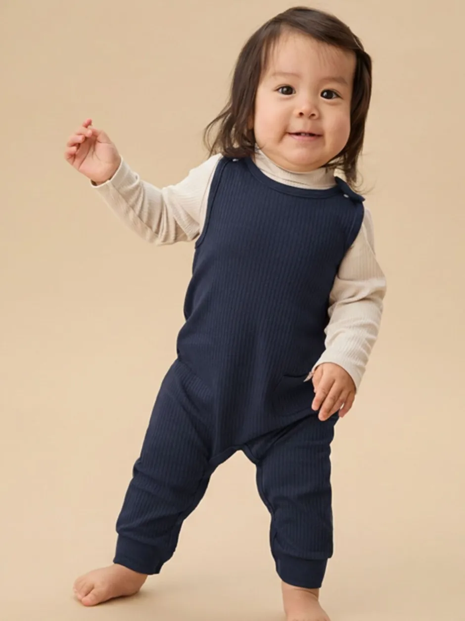 Tuinbroeken|Mori - Ribbed Romper Dungarees Lichtblauw