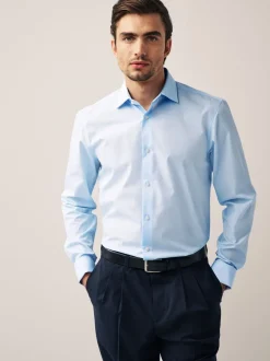 Formele Overhemden|Shirts*Next - Normale Pasvorm - Strijkvrij net overhemd met dubbele manchet Lichtblauw