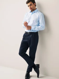 Formele Overhemden|Shirts*Next - Normale Pasvorm - Strijkvrij net overhemd met dubbele manchet Lichtblauw