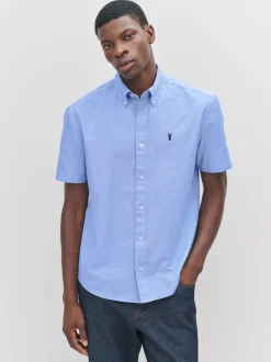 Formele Overhemden|Shirts|Next Lichtblauw - Normale Pasvorm - Oxford-overhemd met korte mouwen
