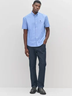 Formele Overhemden|Shirts|Next Lichtblauw - Normale Pasvorm - Oxford-overhemd met korte mouwen