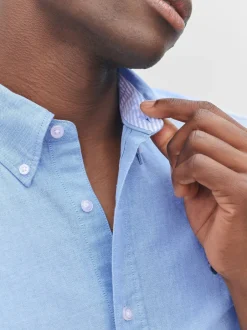 Formele Overhemden|Shirts|Next Lichtblauw - Normale Pasvorm - Oxford-overhemd met korte mouwen