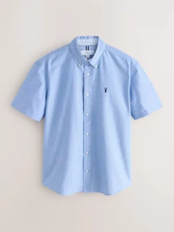 Formele Overhemden|Shirts|Next Lichtblauw - Normale Pasvorm - Oxford-overhemd met korte mouwen
