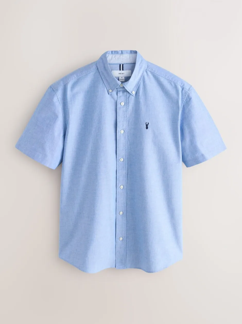 Formele Overhemden|Shirts|Next Lichtblauw - Normale Pasvorm - Oxford-overhemd met korte mouwen