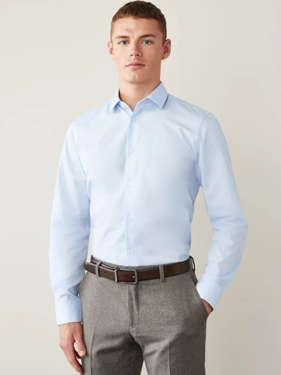 Formele Overhemden|Shirts|Next Lichtblauw - Normale Pasvorm - Strijkvrij net overhemd met enkele manchet