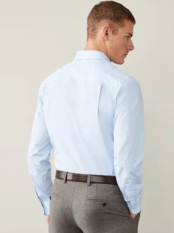 Formele Overhemden|Shirts|Next Lichtblauw - Normale Pasvorm - Strijkvrij net overhemd met enkele manchet