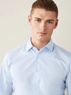 Formele Overhemden|Shirts|Next Lichtblauw - Normale Pasvorm - Strijkvrij net overhemd met enkele manchet