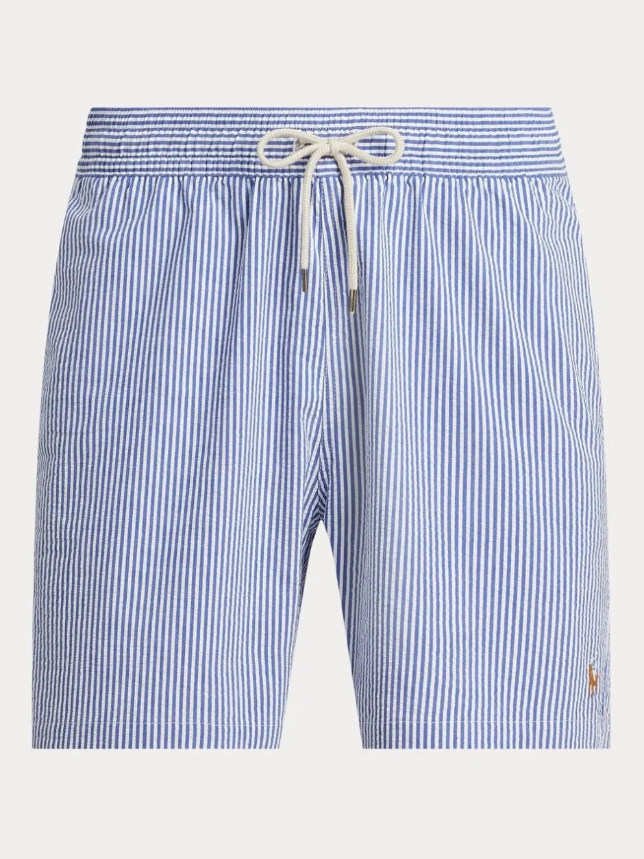 Badkleding*Polo Ralph Lauren - Traveler klassieke seersucker zwemshort met logo Lichtblauw
