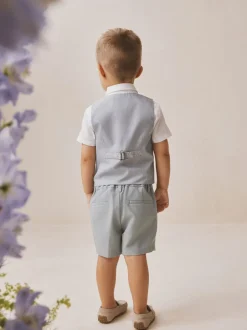 Kostuums En Herenvesten|Next Lichtblauw - Set met gilet, overhemd, korte broek & stropdas (3mnd-9jr)