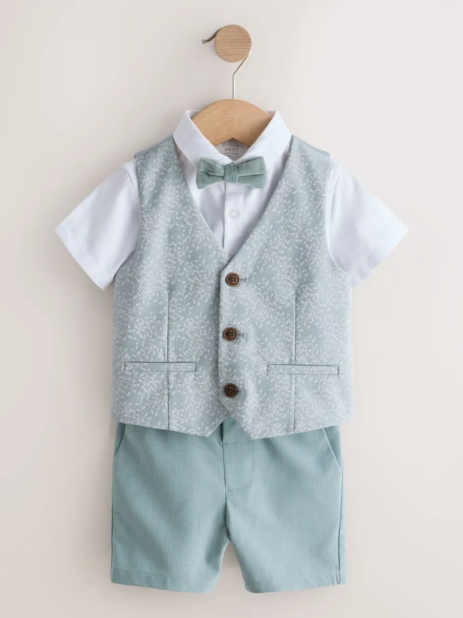 Kostuums En Herenvesten|Next Lichtblauw - Set met gilet, overhemd, korte broek & stropdas (3mnd-9jr)