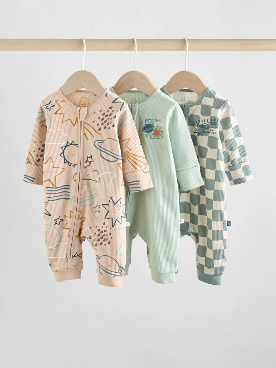 Multipacks|Babypakjes En Babypyjama's*Next - Set van 3 baby pyjama's zonder voetjes met tweewegrits van katoen (0mnd-3jr) Lichtblauw