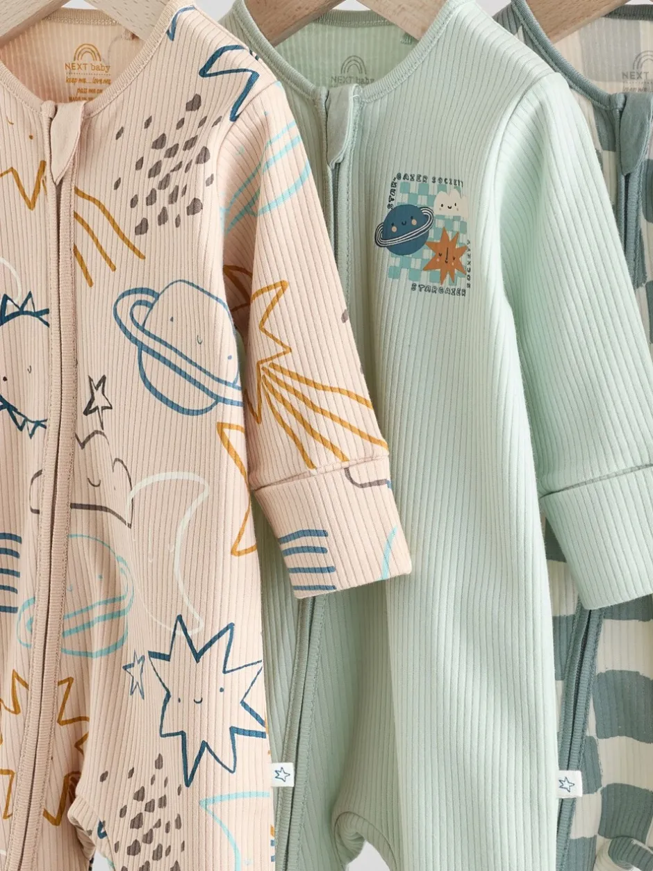 Multipacks|Babypakjes En Babypyjama's*Next - Set van 3 baby pyjama's zonder voetjes met tweewegrits van katoen (0mnd-3jr) Lichtblauw