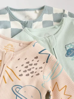 Multipacks|Babypakjes En Babypyjama's*Next - Set van 3 baby pyjama's zonder voetjes met tweewegrits van katoen (0mnd-3jr) Lichtblauw