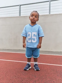Shorts*Next - Short Sleeve Varsity Shorts Set (3mths-7yrs) Lichtblauw