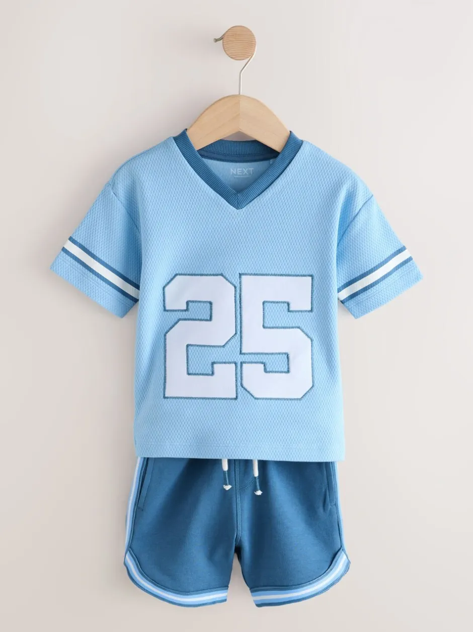 Shorts*Next - Short Sleeve Varsity Shorts Set (3mths-7yrs) Lichtblauw