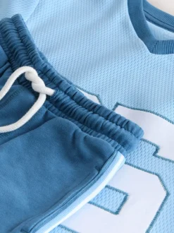 Shorts*Next - Short Sleeve Varsity Shorts Set (3mths-7yrs) Lichtblauw