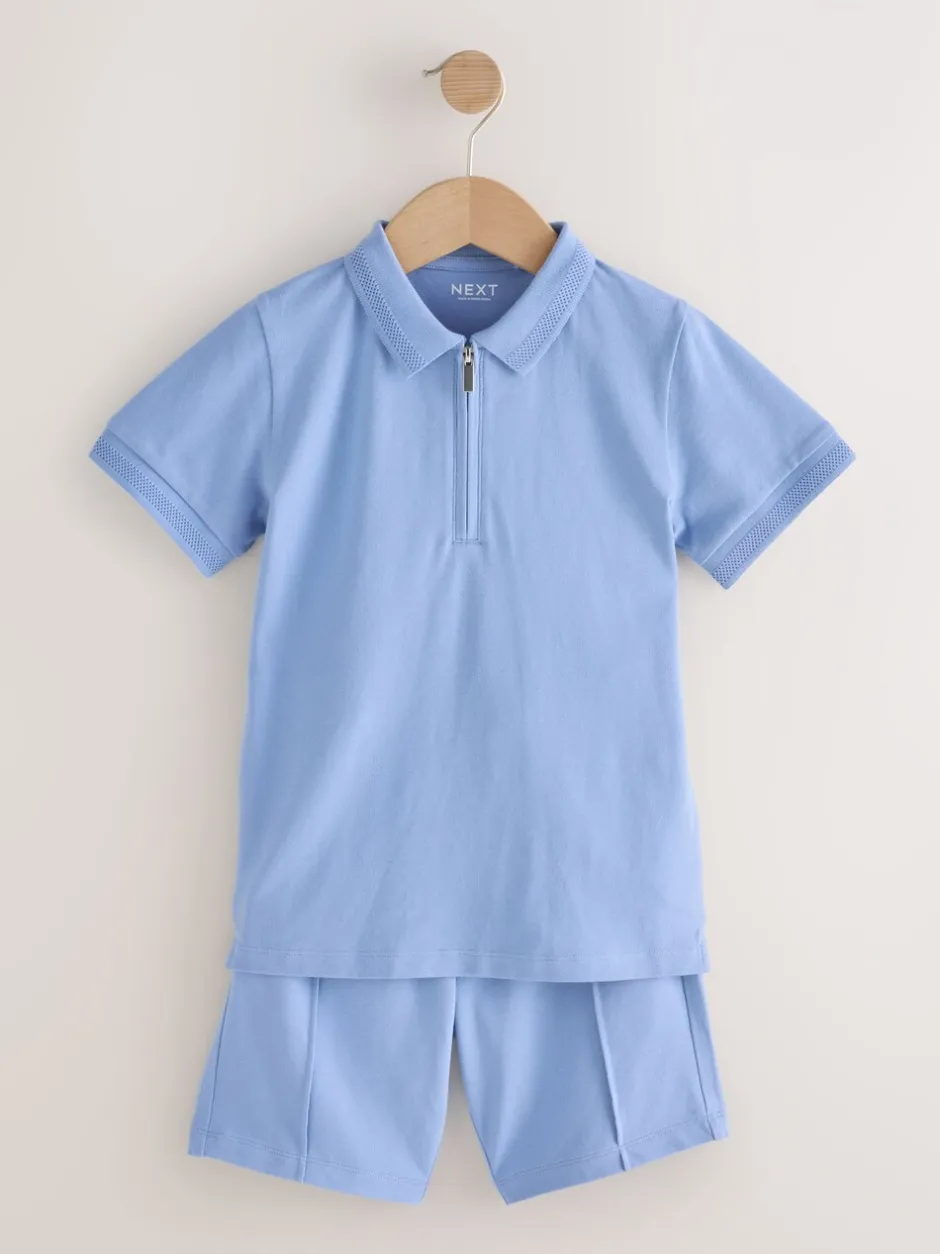 Shorts|Next - Short Sleeve Polo Shirt and Shorts Set (3-16yrs) Lichtblauw