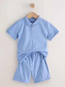 Shorts|Next - Short Sleeve Polo Shirt and Shorts Set (3-16yrs) Lichtblauw