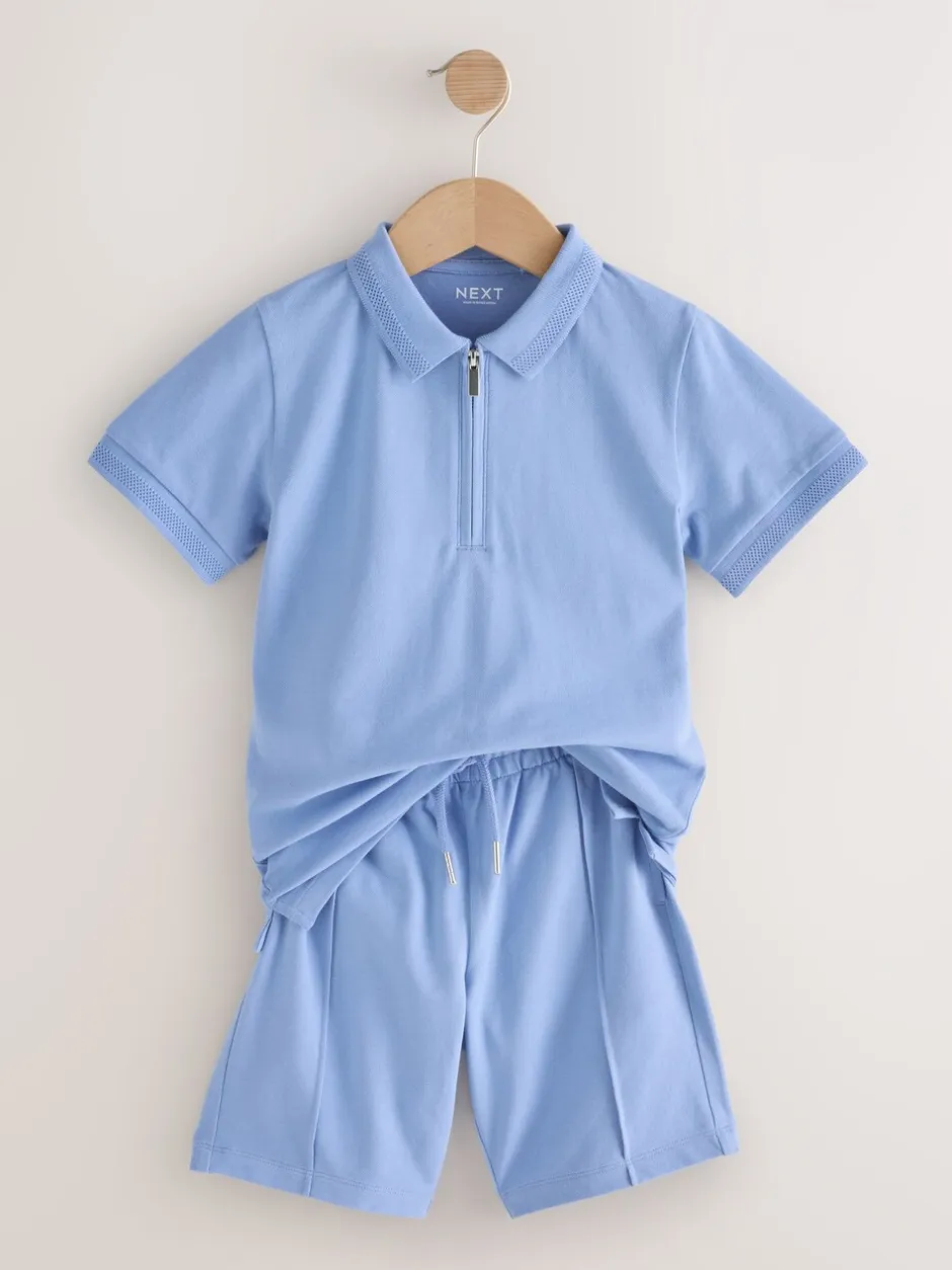 Shorts|Next - Short Sleeve Polo Shirt and Shorts Set (3-16yrs) Lichtblauw