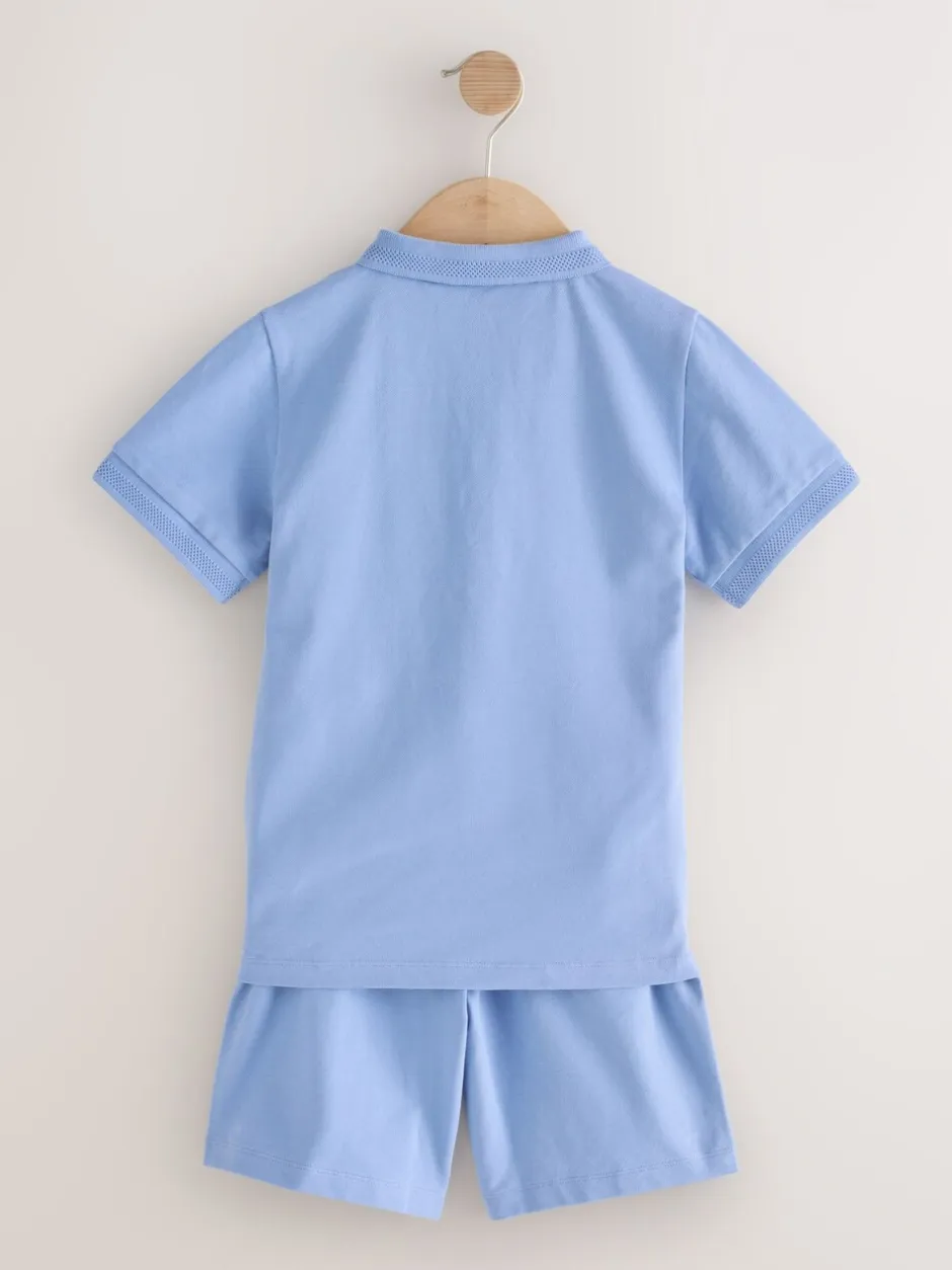 Shorts|Next - Short Sleeve Polo Shirt and Shorts Set (3-16yrs) Lichtblauw