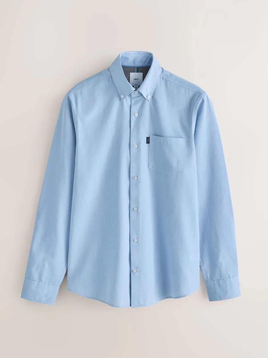 Formele Overhemden|Next Lichtblauw - Slim Fit - Gemakkelijk te strijken Oxford overhemd met doorlopende knopen