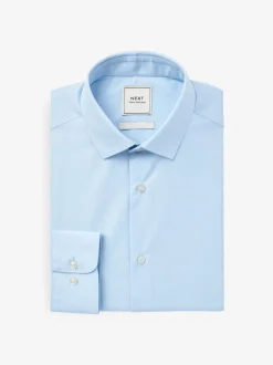 Formele Overhemden|Shirts|Next - Slim Fit - Strijkvrij net overhemd met enkele manchet Lichtblauw