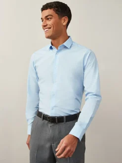Formele Overhemden|Shirts|Next - Slim Fit - Strijkvrij net overhemd met enkele manchet Lichtblauw