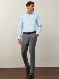 Formele Overhemden|Shirts|Next - Slim Fit - Strijkvrij net overhemd met enkele manchet Lichtblauw