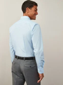 Formele Overhemden|Shirts|Next - Slim Fit - Strijkvrij net overhemd met enkele manchet Lichtblauw
