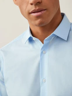 Formele Overhemden|Shirts|Next - Slim Fit - Strijkvrij net overhemd met enkele manchet Lichtblauw