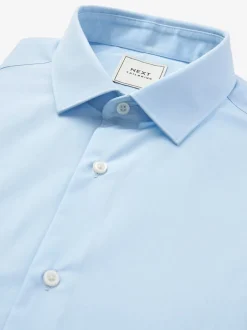 Formele Overhemden|Shirts|Next - Slim Fit - Strijkvrij net overhemd met enkele manchet Lichtblauw