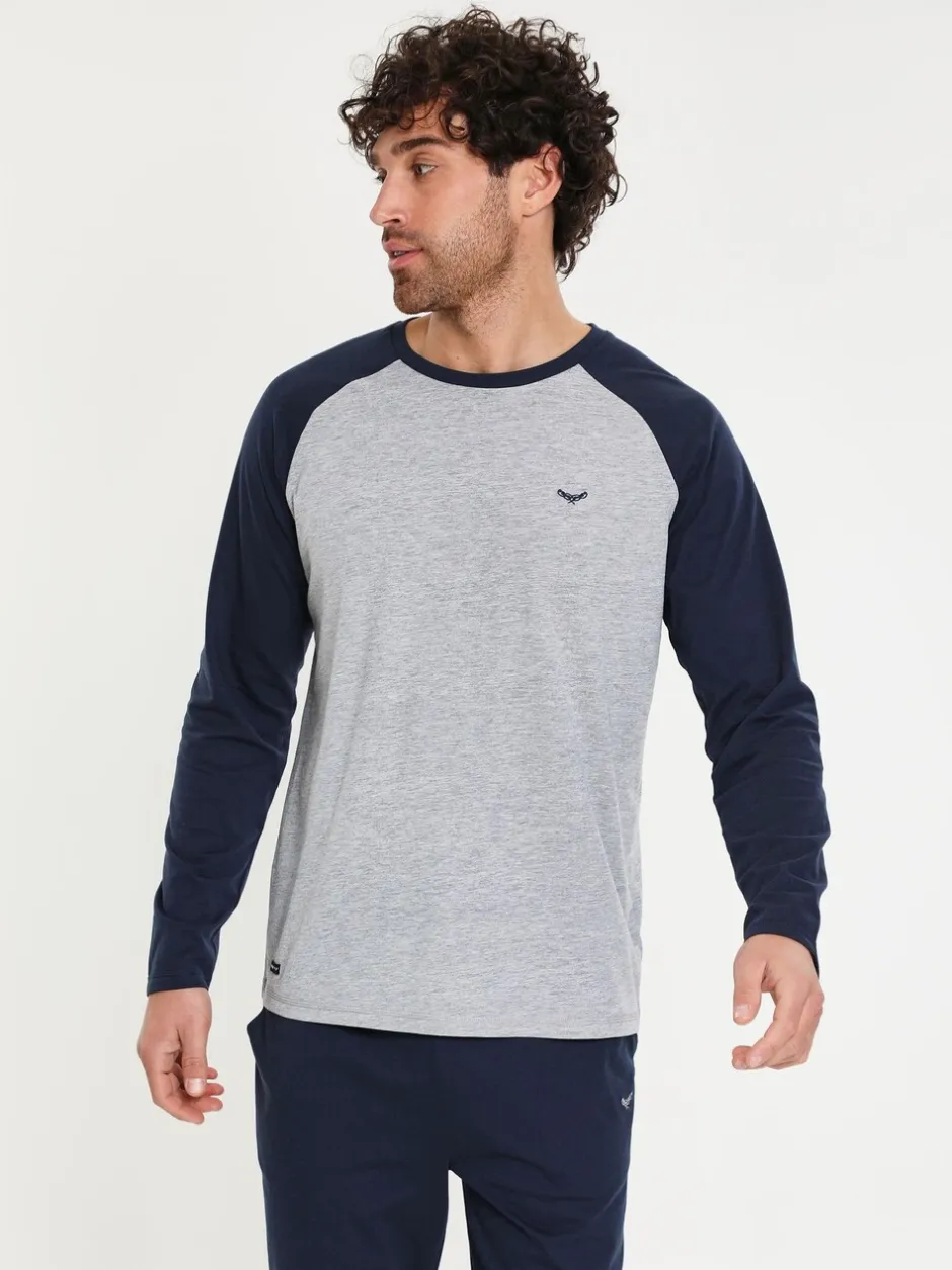 Pyjama's|Loungewear|Threadbare Lichtblauw - - Pyjamaset van gemengde stoffen met lange mouwen