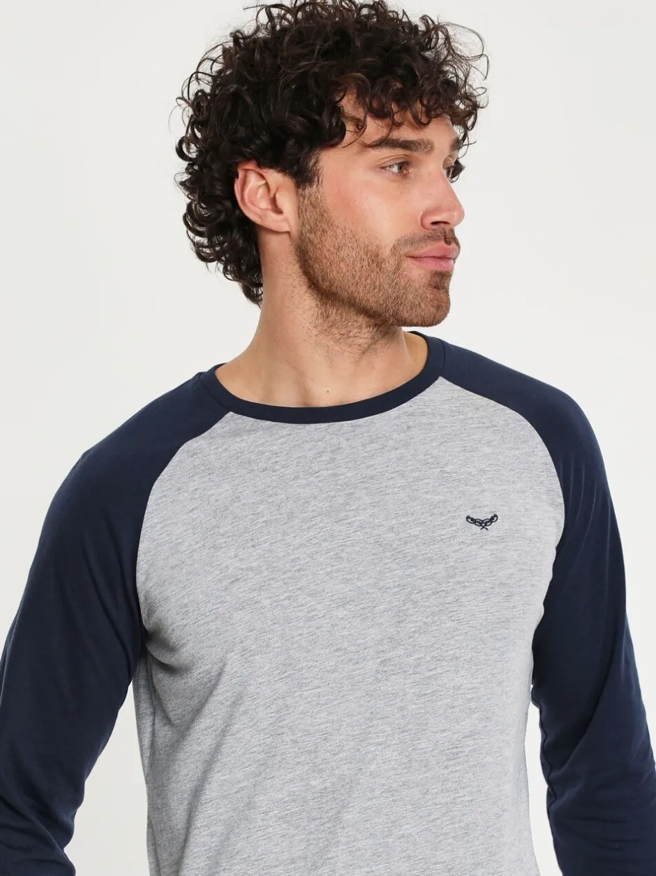 Pyjama's|Loungewear|Threadbare Lichtblauw - - Pyjamaset van gemengde stoffen met lange mouwen
