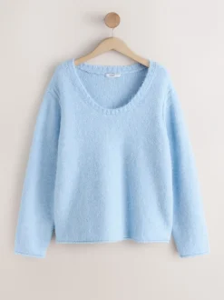 Gebreide Kleding|Next - Trui met ronde hals en wol Lichtblauw
