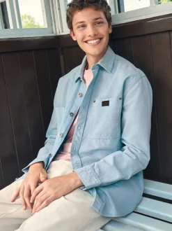 Formele Overhemden|Next - Twin Pocket Canvas Shacket Overshirt Lichtblauw