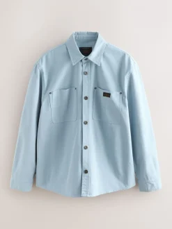 Formele Overhemden|Next - Twin Pocket Canvas Shacket Overshirt Lichtblauw