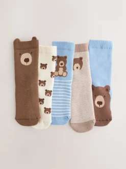 Sokken*Next Lichtblauw met beer - Set van 5 Cosy Terry sokken met hoog katoengehalte