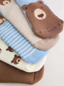 Sokken*Next Lichtblauw met beer - Set van 5 Cosy Terry sokken met hoog katoengehalte