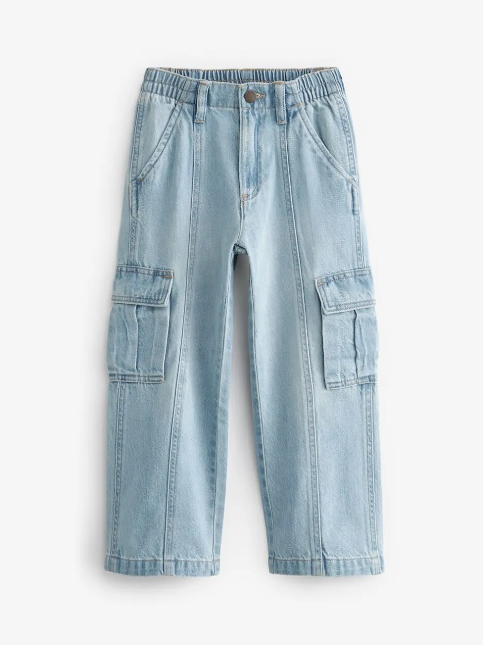 Jeans|Next - Cargojeans met wijde pijpen (3-16 jr) Lichtblauwe denim