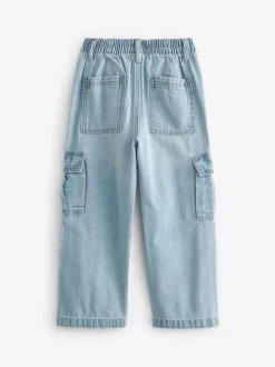 Jeans|Next - Cargojeans met wijde pijpen (3-16 jr) Lichtblauwe denim