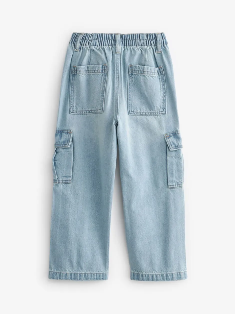 Jeans|Next - Cargojeans met wijde pijpen (3-16 jr) Lichtblauwe denim