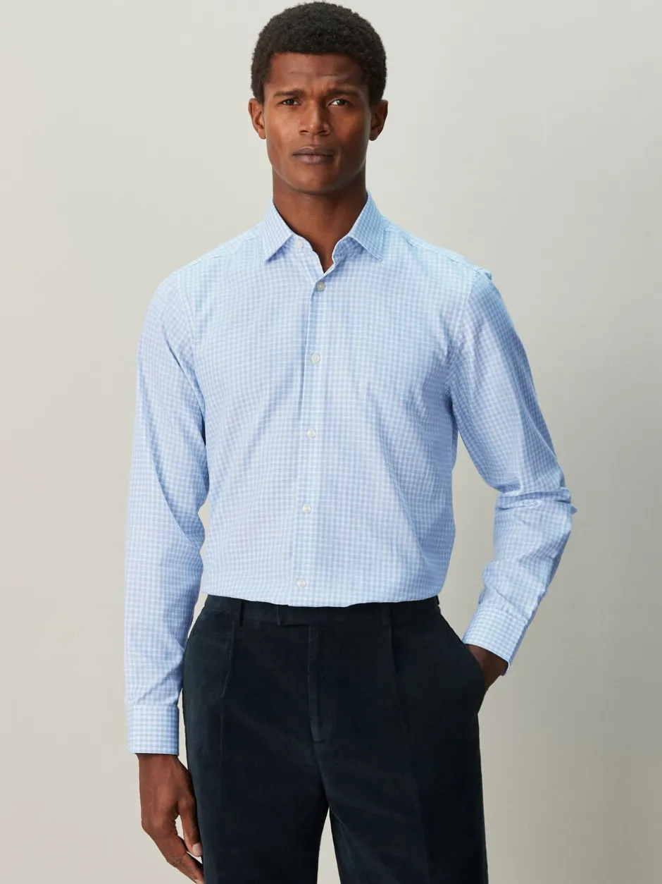 Formele Overhemden*Next - Cotton Rich Long Sleeve Formal Shirt Lichtblauwe gingham-ruit