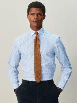 Formele Overhemden*Next - Cotton Rich Long Sleeve Formal Shirt Lichtblauwe gingham-ruit