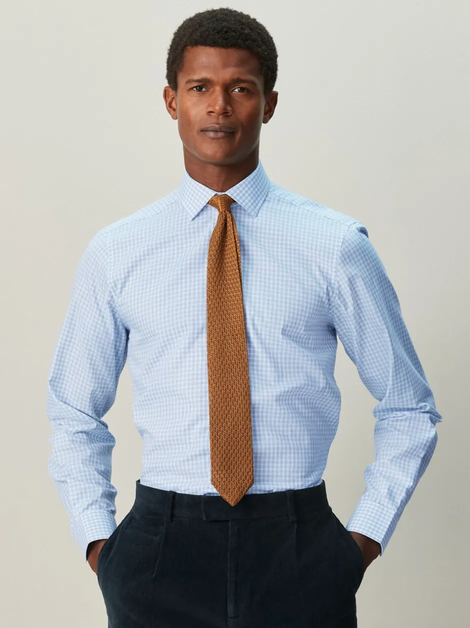 Formele Overhemden*Next - Cotton Rich Long Sleeve Formal Shirt Lichtblauwe gingham-ruit