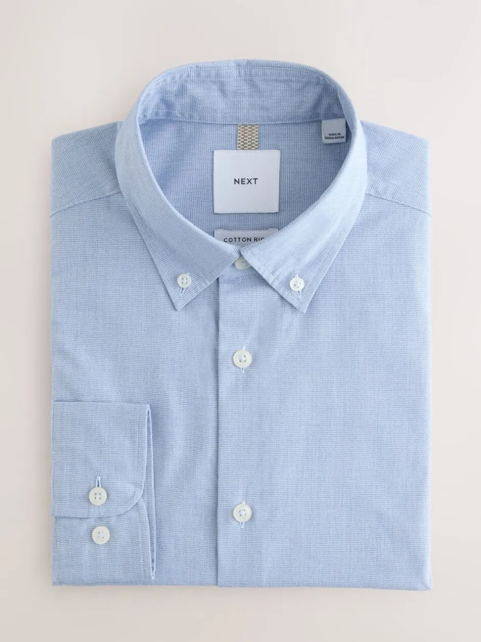Formele Overhemden*Next - Cotton Rich Long Sleeve Formal Shirt Lichtblauwe gingham-ruit
